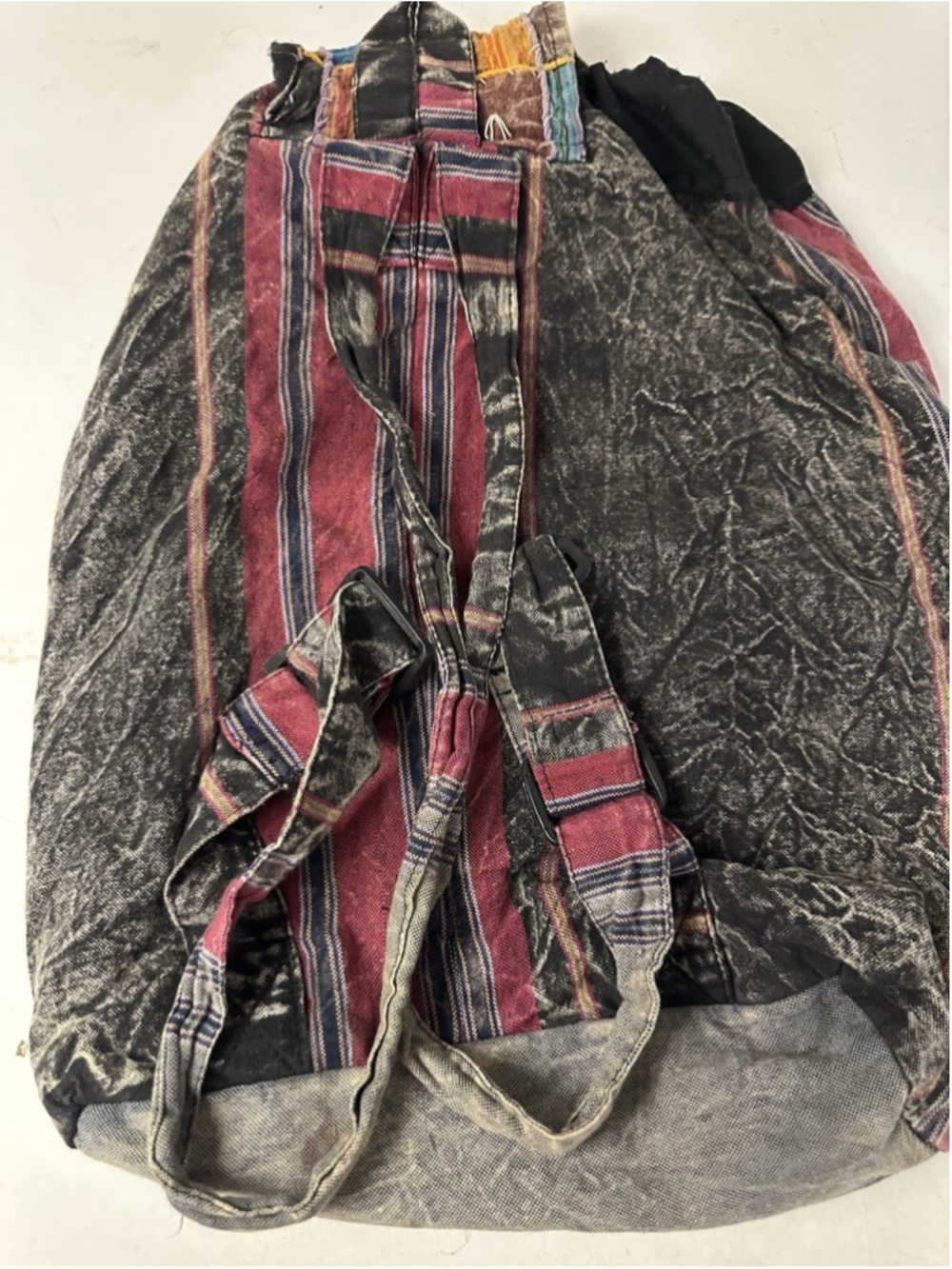 Boho Hippie Patchwork Drawstring Backpack Shoulder Bag Peace Sign Multi-Color - Picture 5 of 5